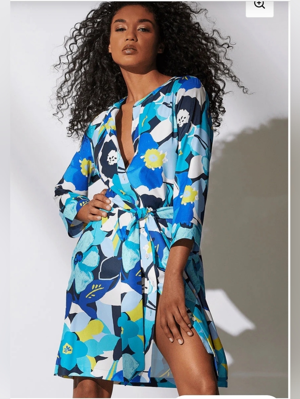 Size S Natori Teal and Blue Abstract Floral Dress Retail 170$